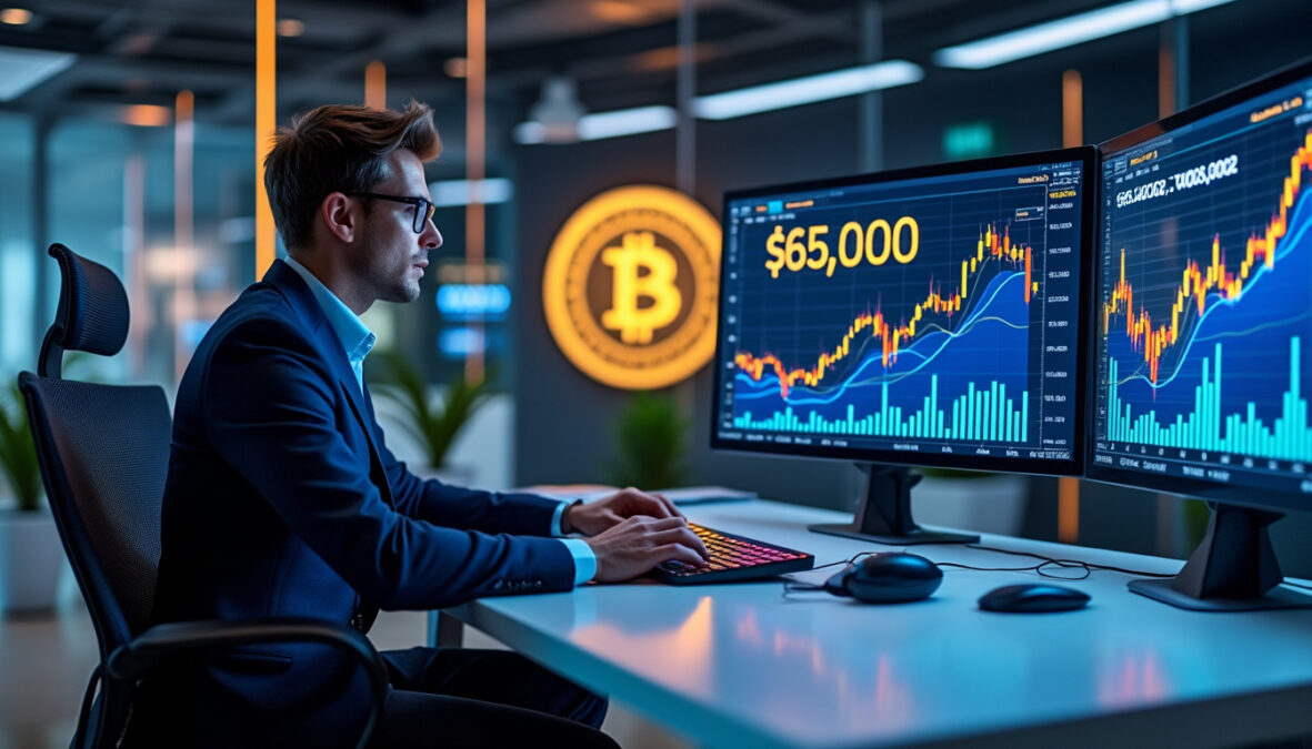 un analyste prédit une forte hausse du bitcoin si le seuil clé des 65 000 dollars est franchi, indiquant un potentiel important pour la cryptomonnaie.