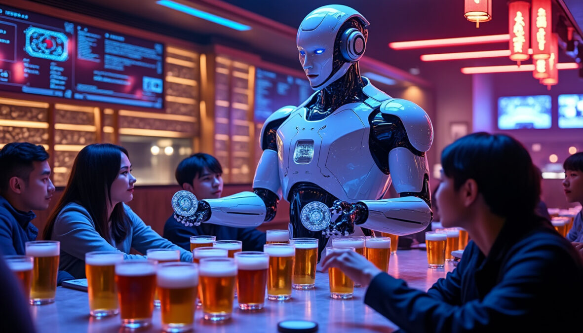 découvrez l'ambiance unique d'un bar futuriste à pékin où les jetons deepseek se mêlent aux pintes, autour des innovations de l'intelligence artificielle.